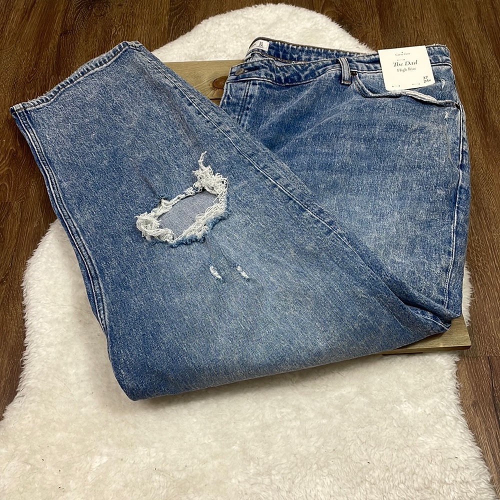 Abercrombie & Fitch NWT Curve Love The Dad High Rise Jeans Ripped Wash - Picture 3 of 9